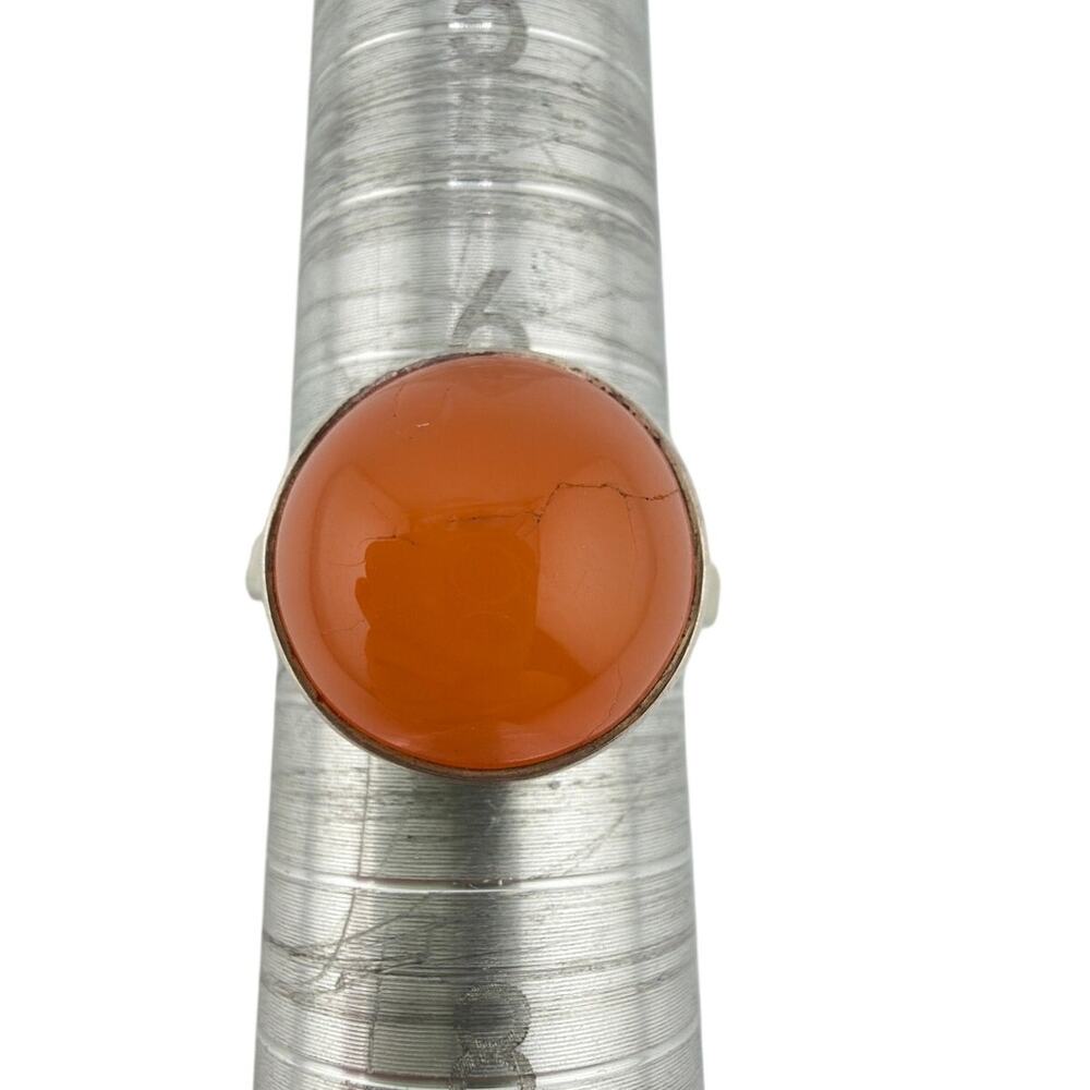 Vintage Style Sterling Silver Round Carnelian Bezel Ring Size 7